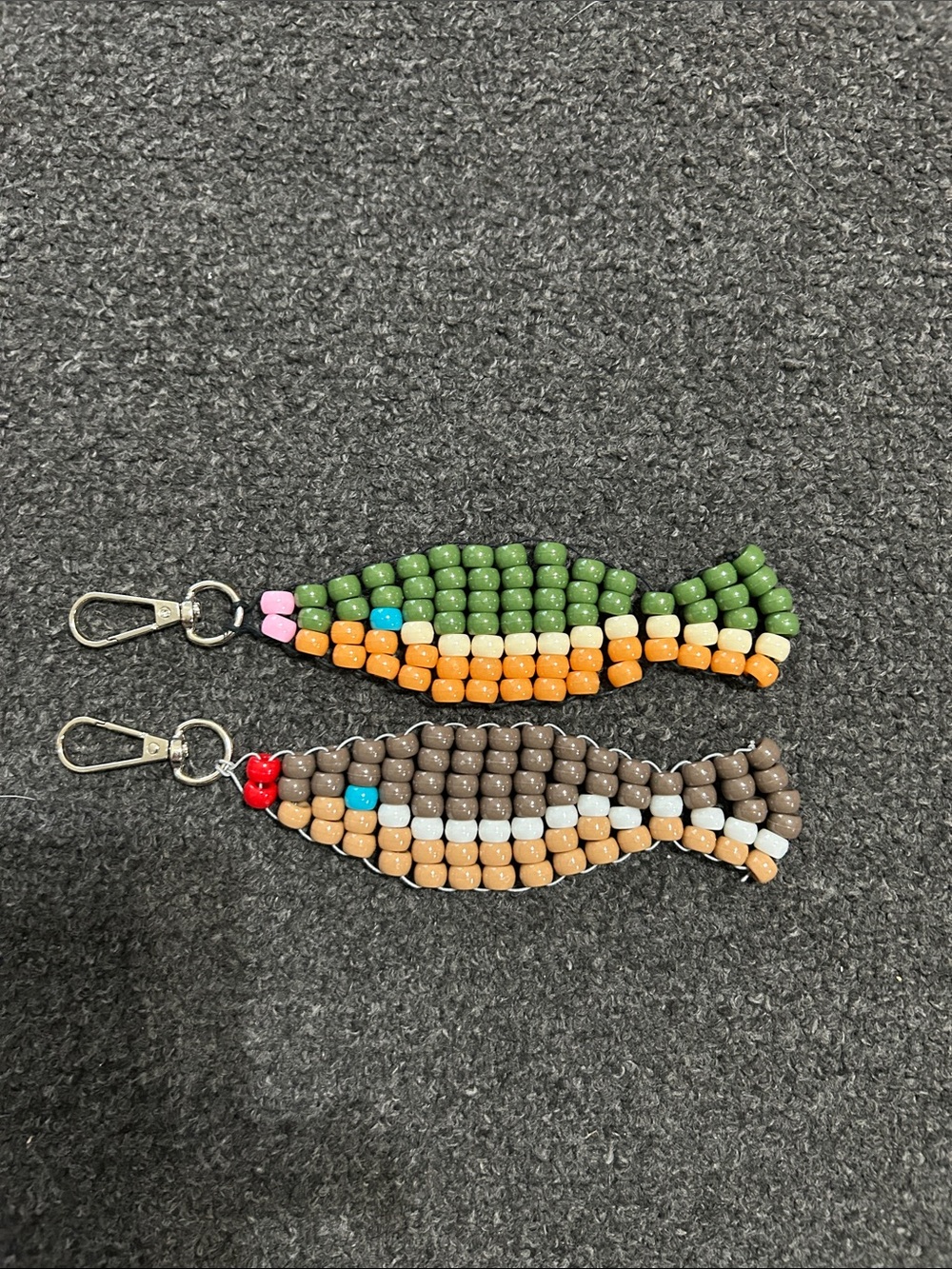 Beaded Fish Keychain Charm - Green & Brown